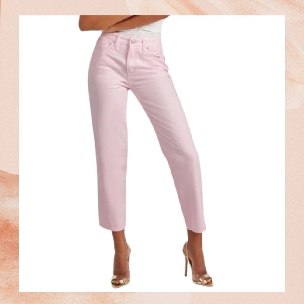 Shoedazzle Light Pink High-Rise Straight Leg Cropped Jeans